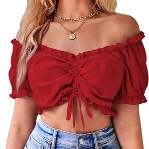 Vidussa Red Ruched Crop Top – Size Medium